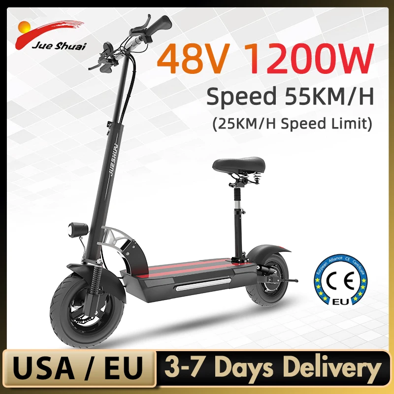 Foldable Electric Scooter with Seat 1200W Motor Up to 60km/h 50km Range Electric Kick Scooter for Adults Teenagers 120kg Load