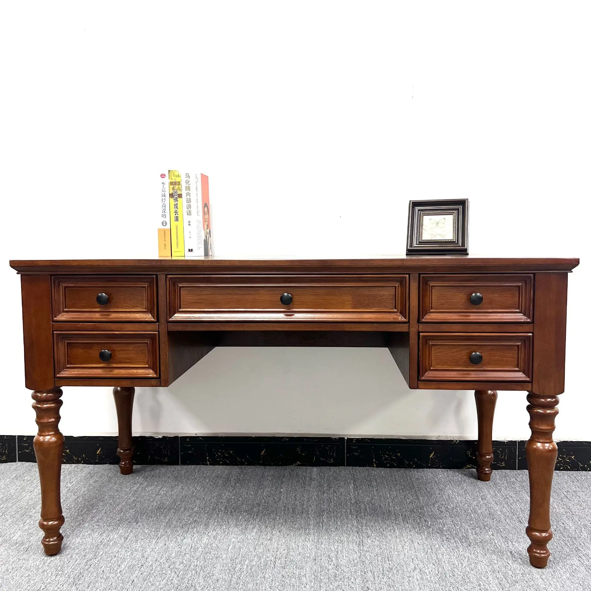Bai Chun wood country full solid wood desk, desktop computer desk, home office desk and chair combination, practical writing des