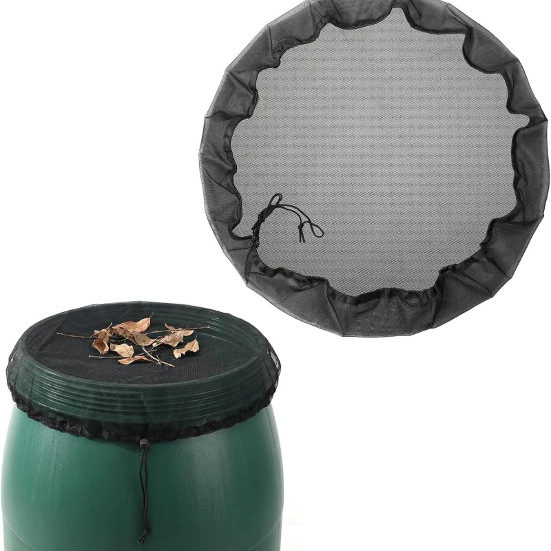 1PCS Drawstring Rain Barrel Screen Cover Anti Debris Leaves Filter Net Rainwater Collection Tank Bucket Protective Mesh Cover