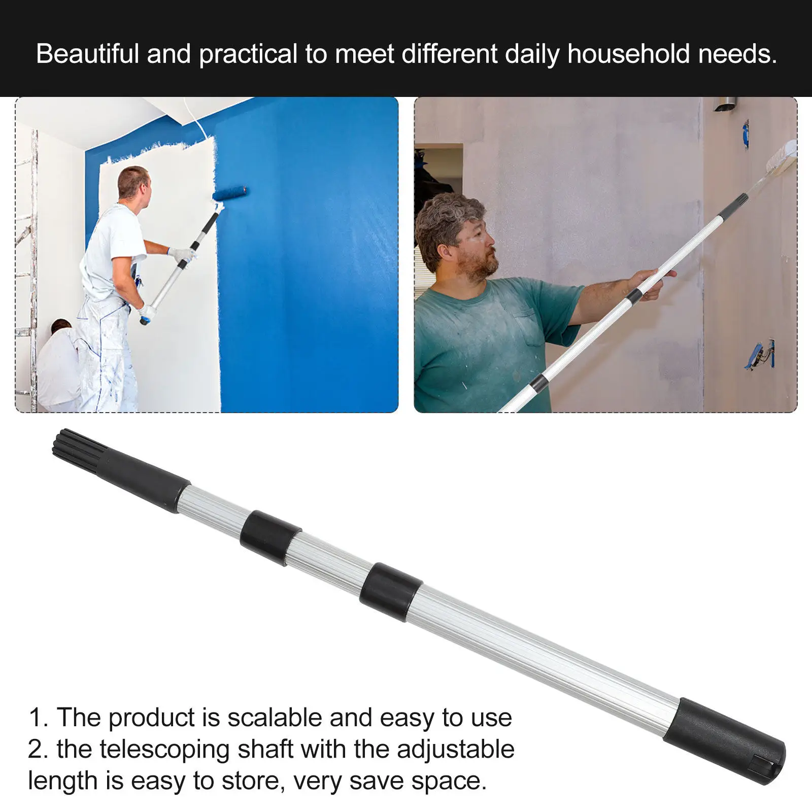 Heavy Duty Telescopic Rod Aluminum Alloy Moisture Proof Extendable Roller Brush Pole Clothesline Extension Rod