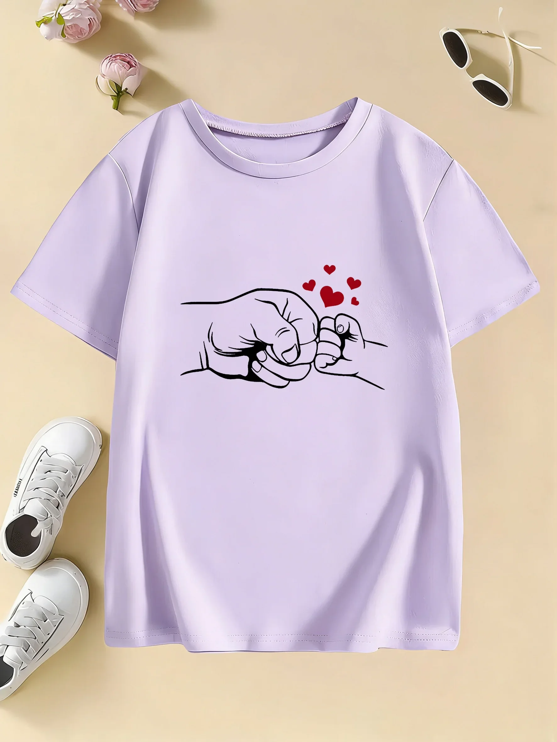 Lovely Daddy Love Hand Design T Shirts Kids Children's T-shirt Boys Girls Summer Spring Casual Top Tee