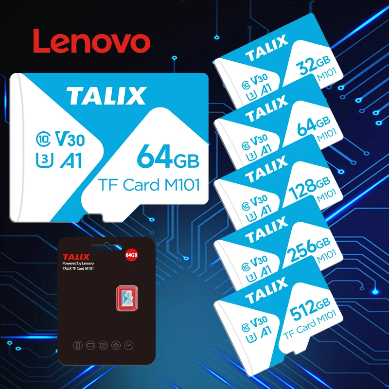 Dropshipping Lenovo TALIX Micro SD-Karte 32GB-512GB Klasse 10 U3 V30 A1 Hochgeschwindigkeits-TF-Speicherkarte für Handy Kamera Drohne