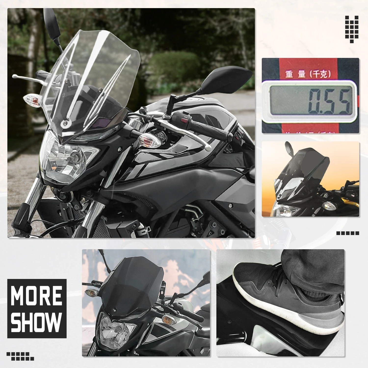 For Yamaha MT03 MT-03 2016 2017 2018 2019 Sport Touring Windshield Windscreen Shield Screen With Mounting Bracket Accessories