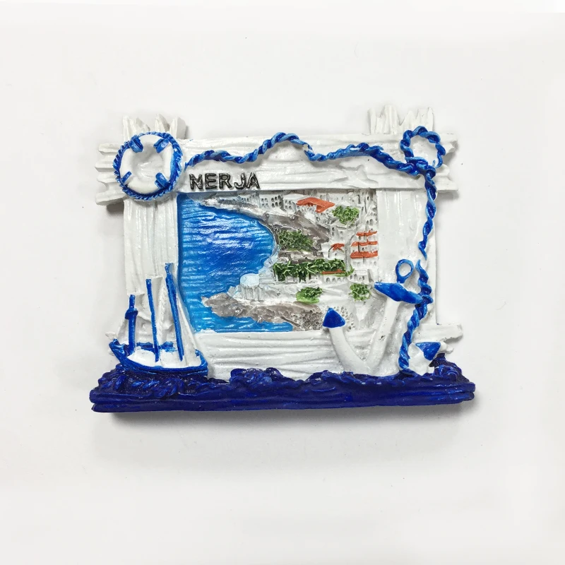 

‌3D Resin Merja Coastal Scene Fridge Magnet - Blue Rope & Anchors Decor - Cute & Strong Refrigerator Magnet for Kitchen