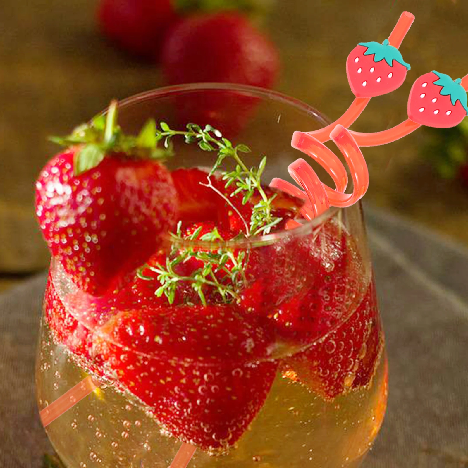 

12 Pcs Fruit Shaped Cartoon Watermelon Strawberry Party Supplies Drinking Beverages PET Material Spiral Design Bar