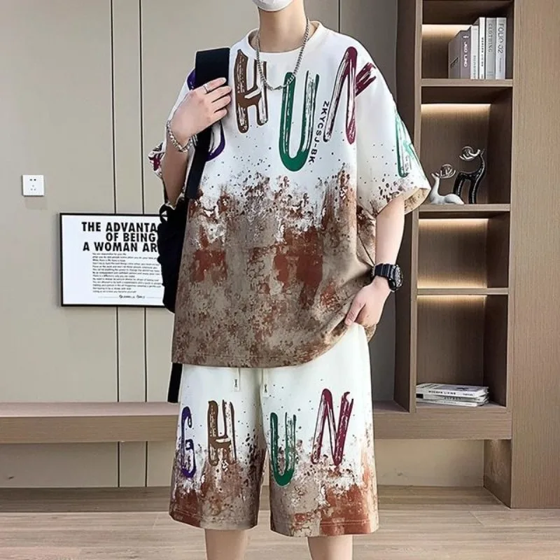 

T-shirts Shorts Suits for Men No Logo Alphabet Kpop 2025 Trend Fashion Tee Chic Elastic Aesthetic Basic Outdoor Baggy Man Sets