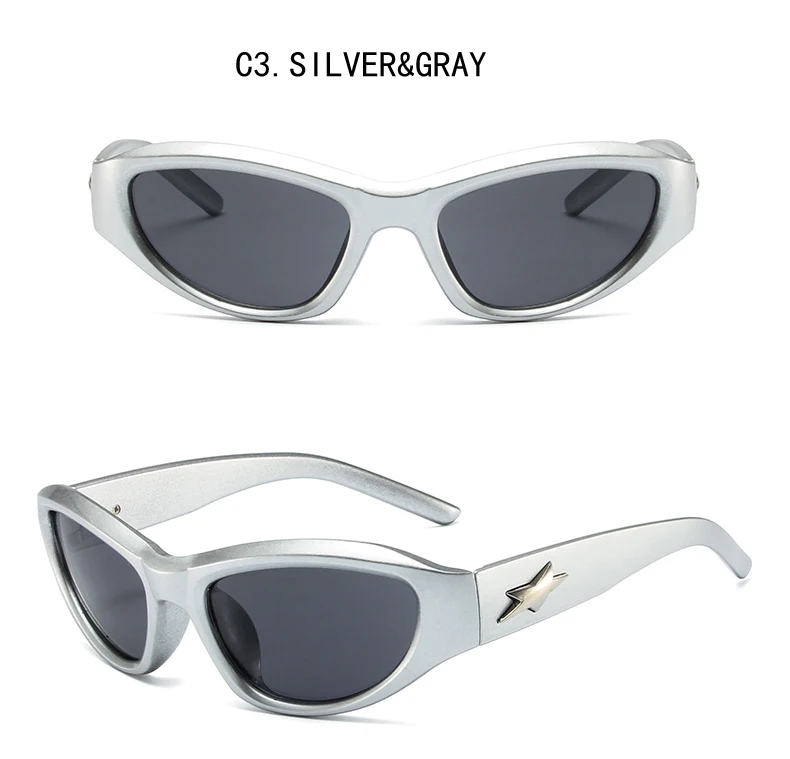 Stern Sonnenbrille für Frauen Männer Y2K Sport Punk Shades Marke Design Fünfzackigen Stern Uv400 Brillen Weibliche Brille – Detail 7