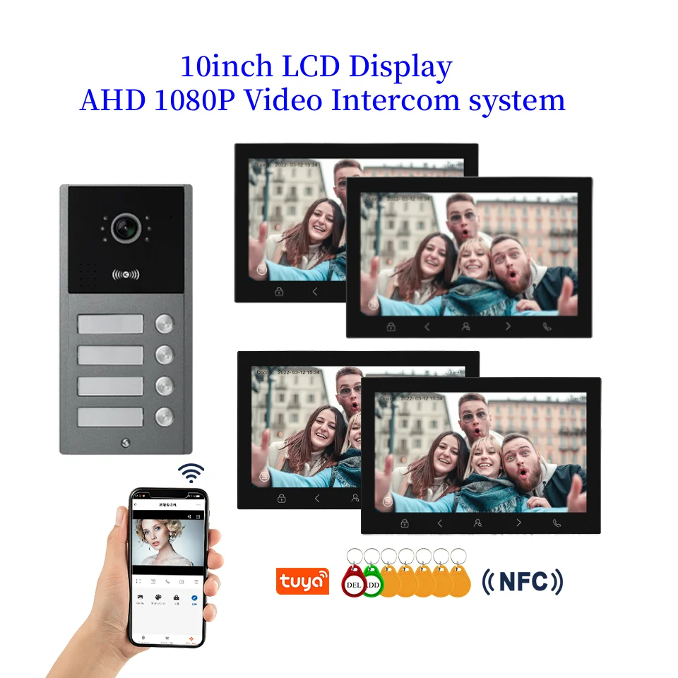 10인치 투야 와이파이 비디오 인터콤 2.4G/5G 라우터 지원 RFID/NFC 잠금 해제 스마트 비디오 도어폰 터치 키 도어벨 시스템