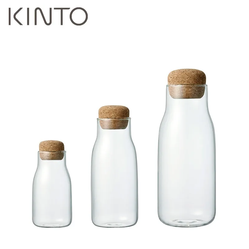 KINTO-Multifunctional glass storage bottle, wooden stopper bottle, coffee bean powder, tea, kitchen storage bottle, Japan