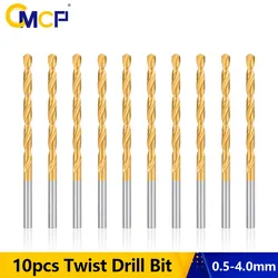CMCP 트위스트 드릴 비트 세트, HSS 0.5-4mm 드릴 비트, 티타늄 코팅 카바이드, 금속 및 목재 구멍 도구, 10 개