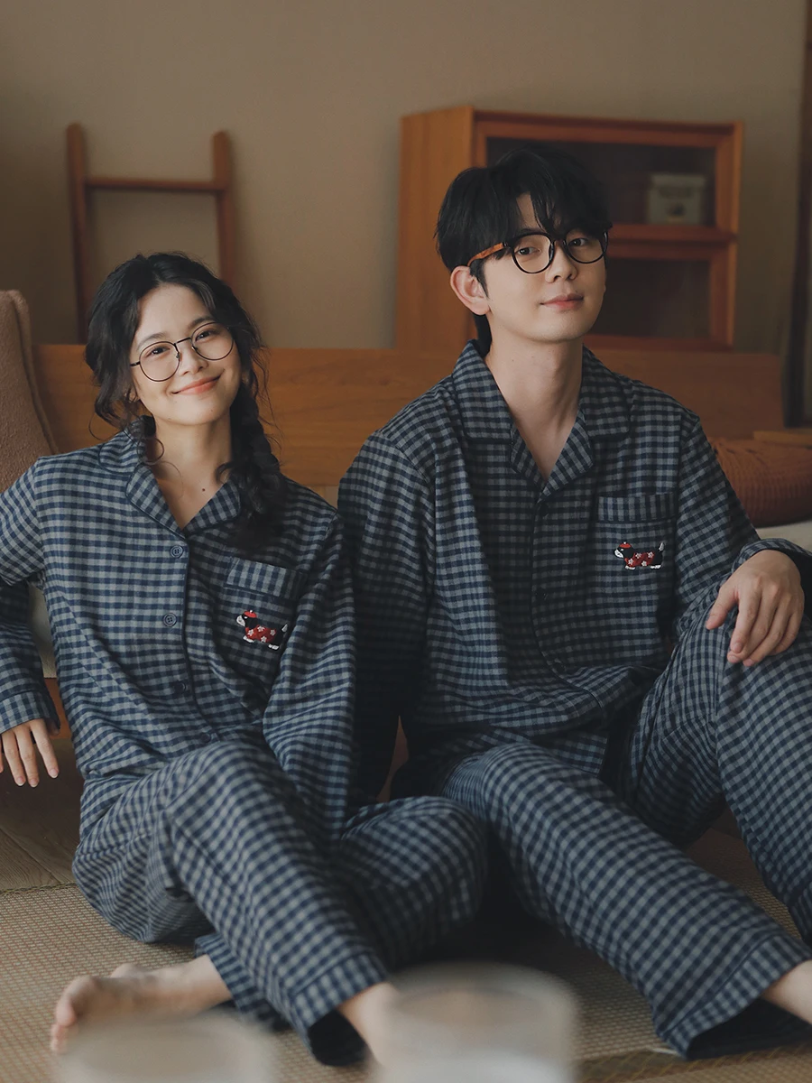 

Хлопковые пижамы для пар, мягкие и удобные домашние комплекты с длинными рукавами для мужчин и женщин, милые пижамы с мультяшным принтом