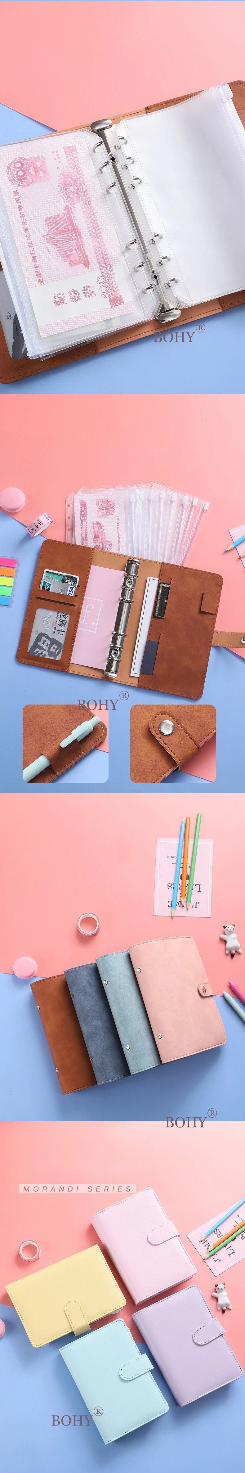 2024 A6 PU-Leder Budget Binder Notebook Geldumschläge System Set, mit Binder Taschen für Geld Budget Sparen Bill Organizer – Detail 7