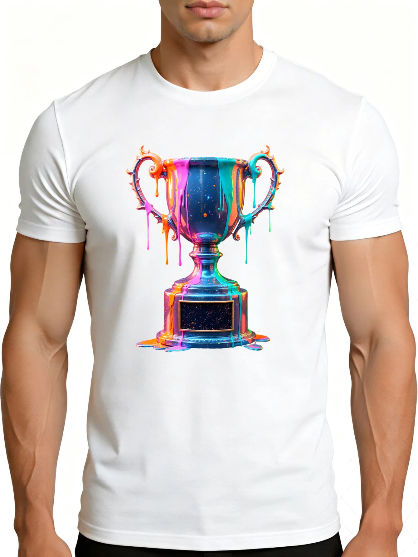 Men's Graphic T-Shirt - Breathable, Soft, Lightweight - Colorful Trophy with Drip Paint Design - Vintage Fun Pattern Casual Short Sleeve Summer Top, Gift for Him