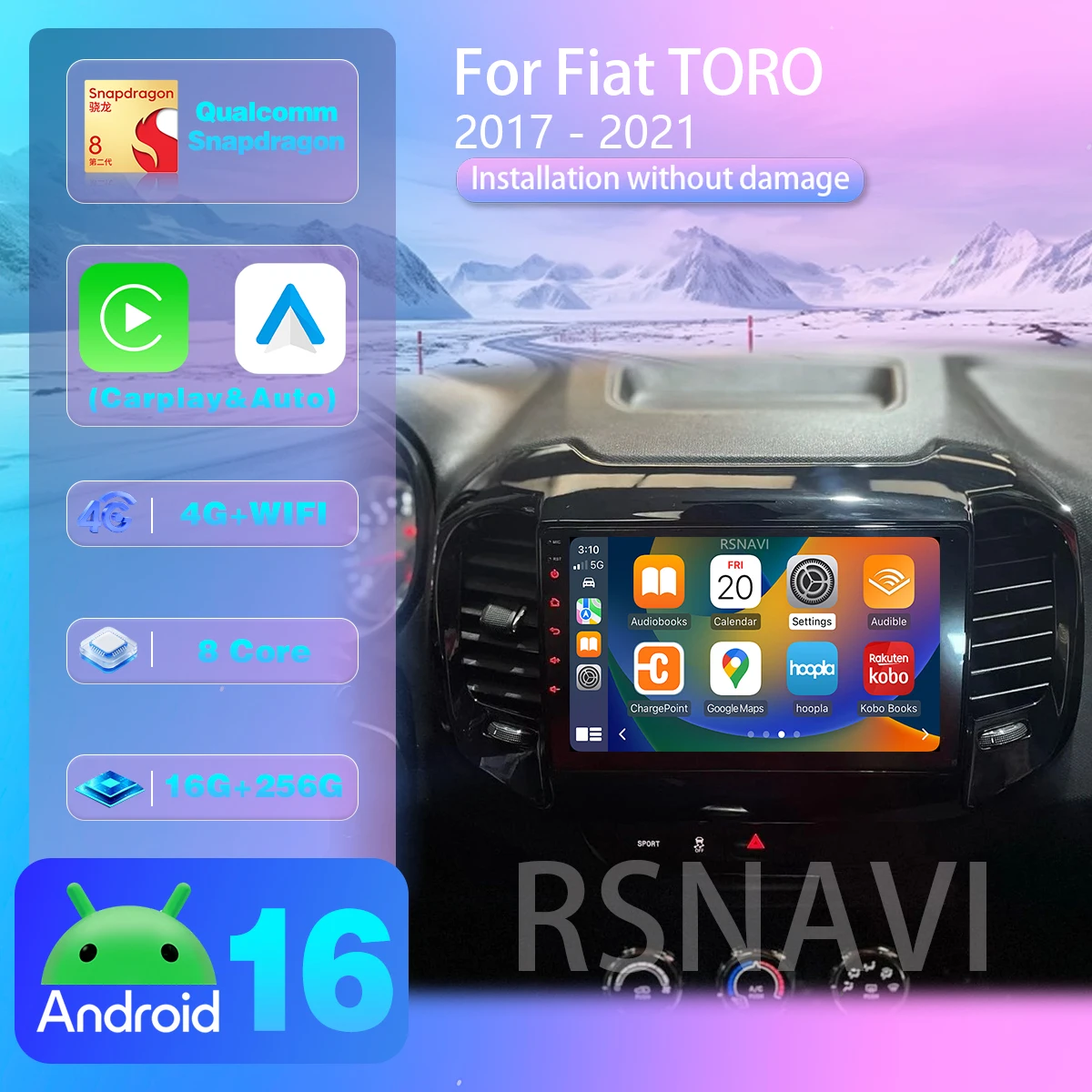 Android 16 para FIAT Toro 2017 - 2020 Carplay Auto Rádio Automotivo BT Multimídia GPS Tela 2K Rádio Automotivo Câmera 360 Navegação