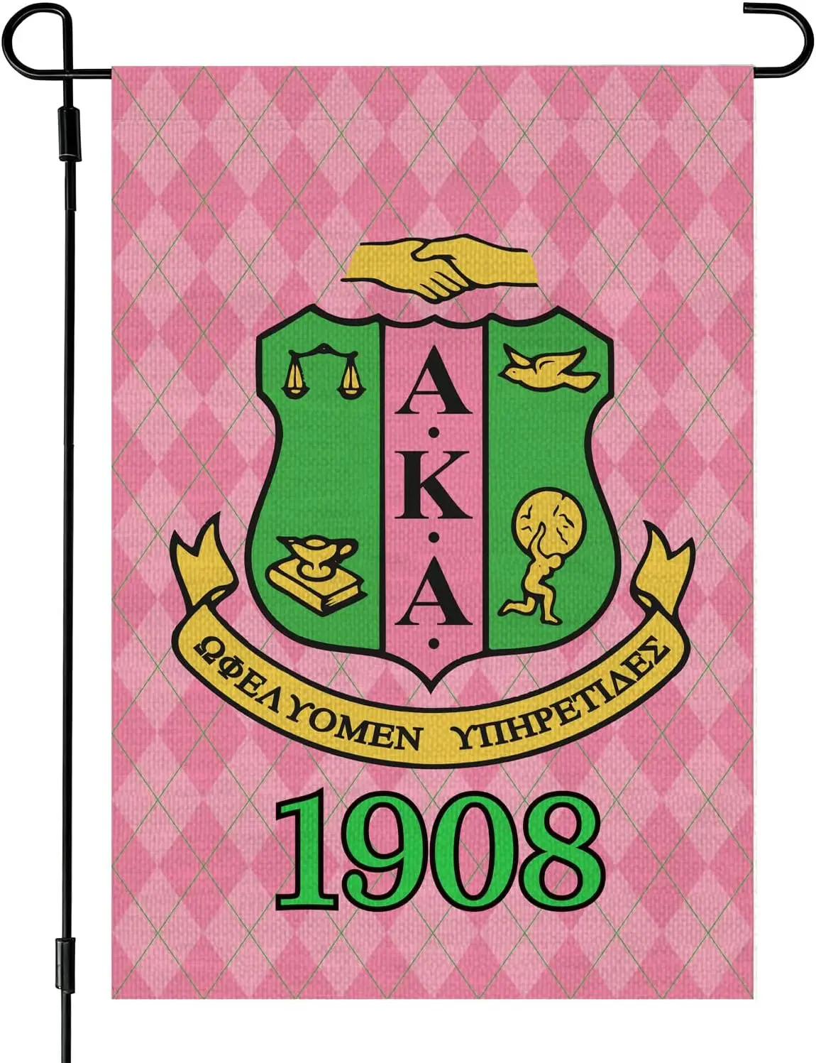 AKA Sorority Welcome Garden Flag for Outside 12x18 Inch Double Sided Printing, AKA Paraphernalia Pink and Green Decor for Bi jjp