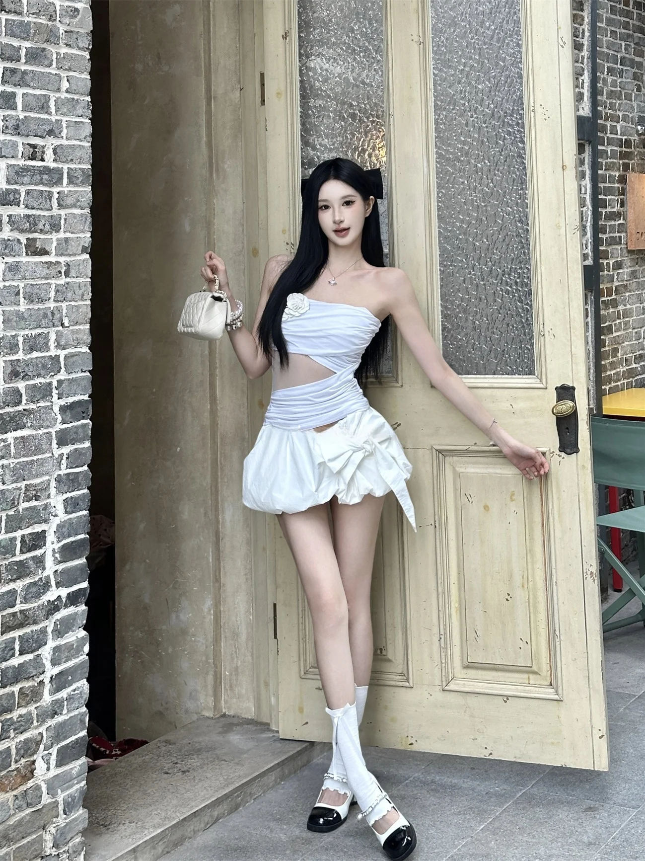 

Mipaiyi Original Design Knitted Tube Top Vest Spring Summer White Flower Women's Shirt Quality Short Outerwear Strapless