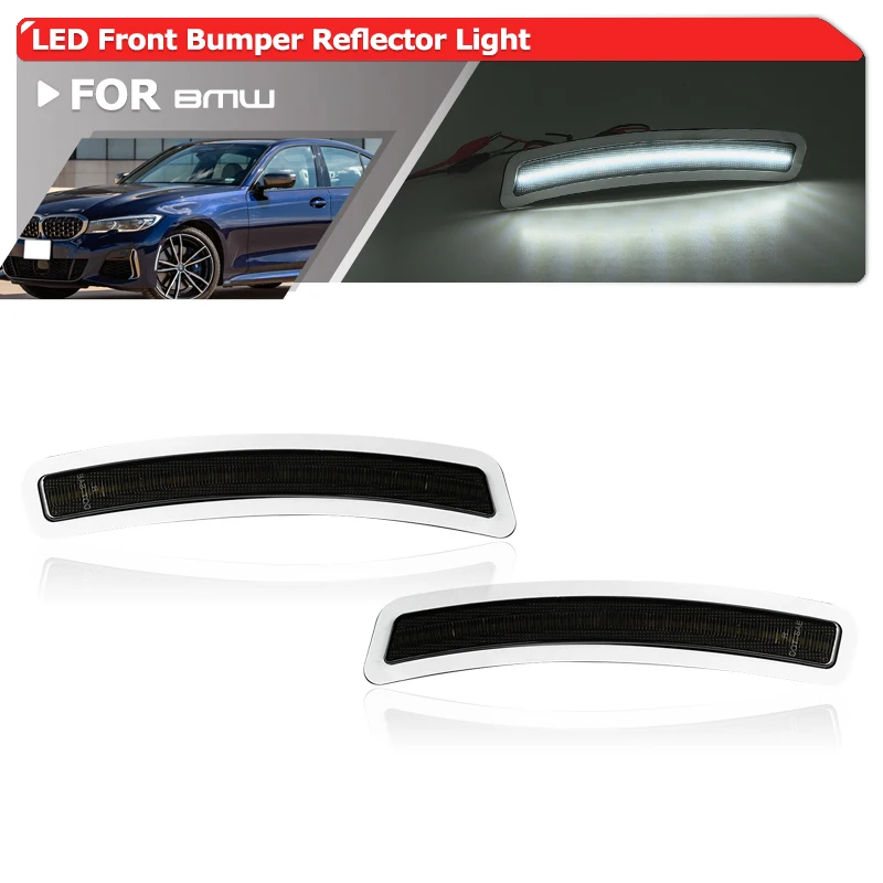 2x Euro Smoked Front Bumper Reflector Light For BMW 2 3 4-Series G42 G20 G22 G23 Auto Led White Fender Flare Side Marker Lights