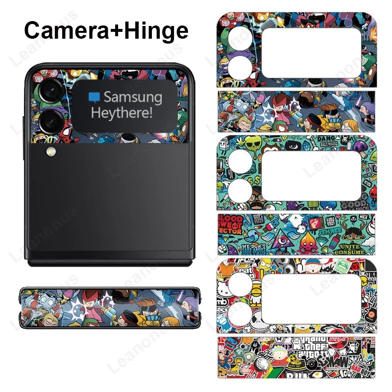 Cartoon Lens + Hinge Skin for Samsung Galaxy Z Flip 4 3 Camera Protector Film Cover Flip4 Flip3 5G 3M Wrap Colorful Sticker