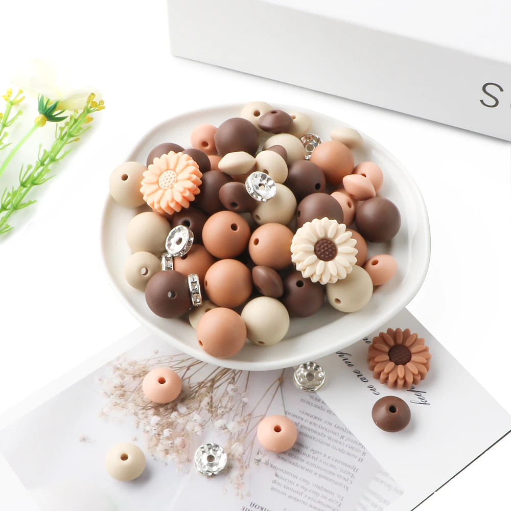 86Pcs/set Daisy Silicone Beads Kits Silicone Round Bead Lentil Loose Bead For Bracelet Necklace Jewelry Handmade Accessories