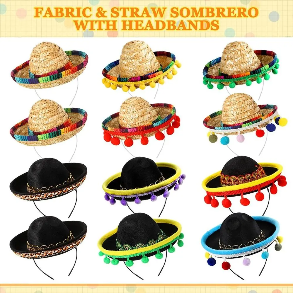 Party Favors Children Birthday Non-slip Party Decorations Mini Sombrero Women Hair Hoop Hairbands Mexican Hat  Headband