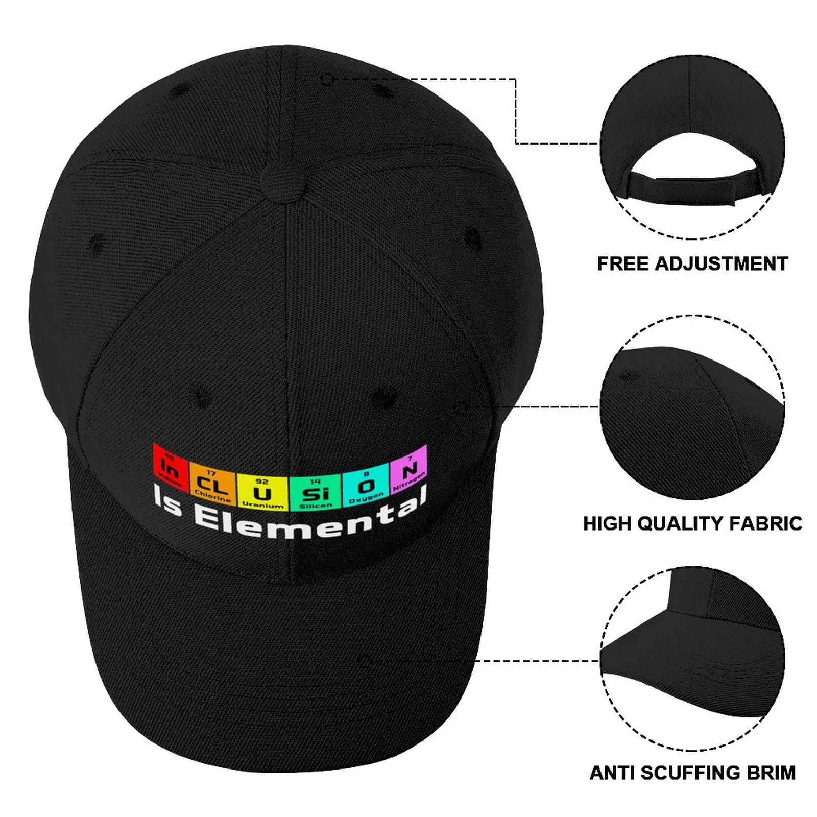 Inclusion Is Elemental LGBT Flag Gay PrideCap Baseball Cap birthday dad hat Mens Caps Women's