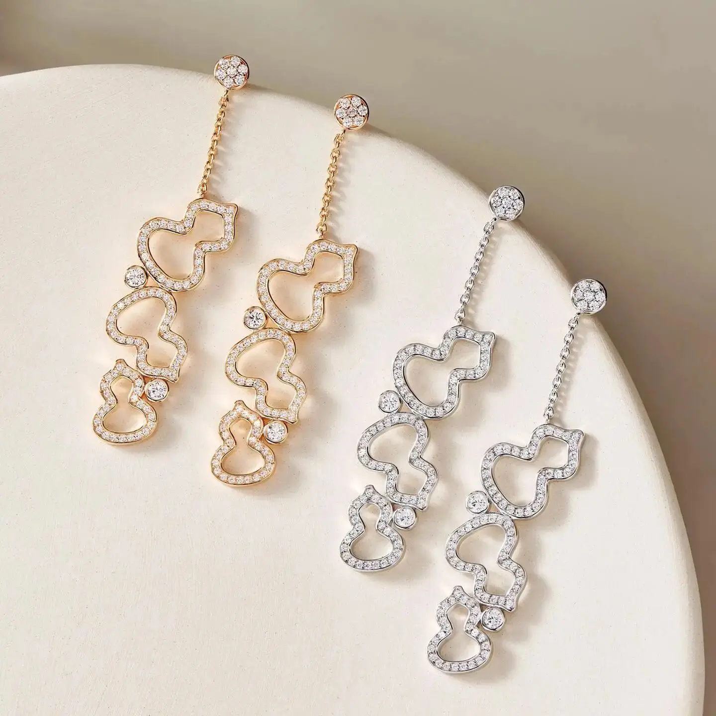 

Sparkling Gourd Tassel Women's Long Drop Earrings Hollow Pendant Silver & Rose gold Plating 5A Zircon Fashion Party Jewelry Gift