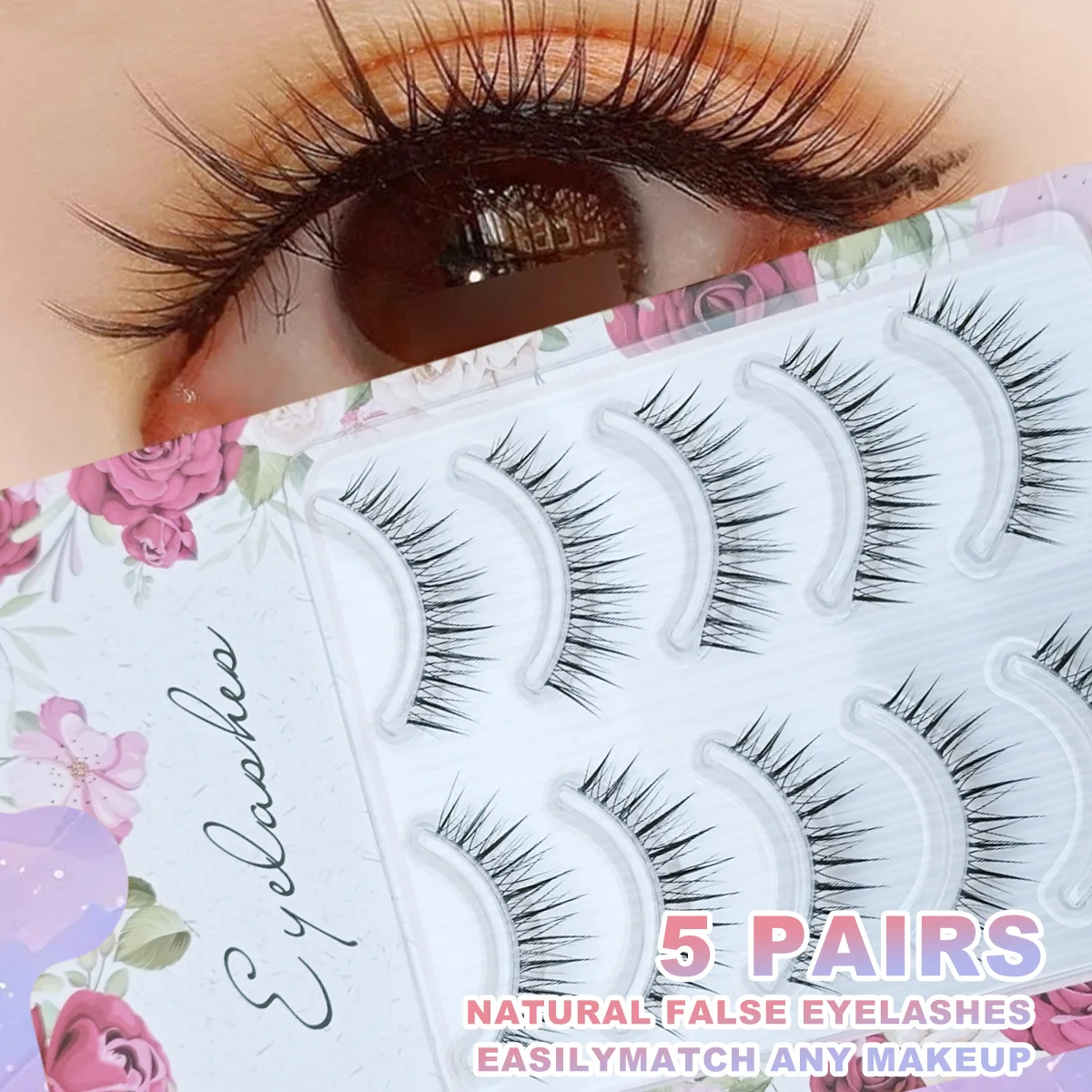 5 pares mangá natural olhar cílios postiços banda clara anime cosplay cílios asiáticos reutilizáveis para viagens festivais festas