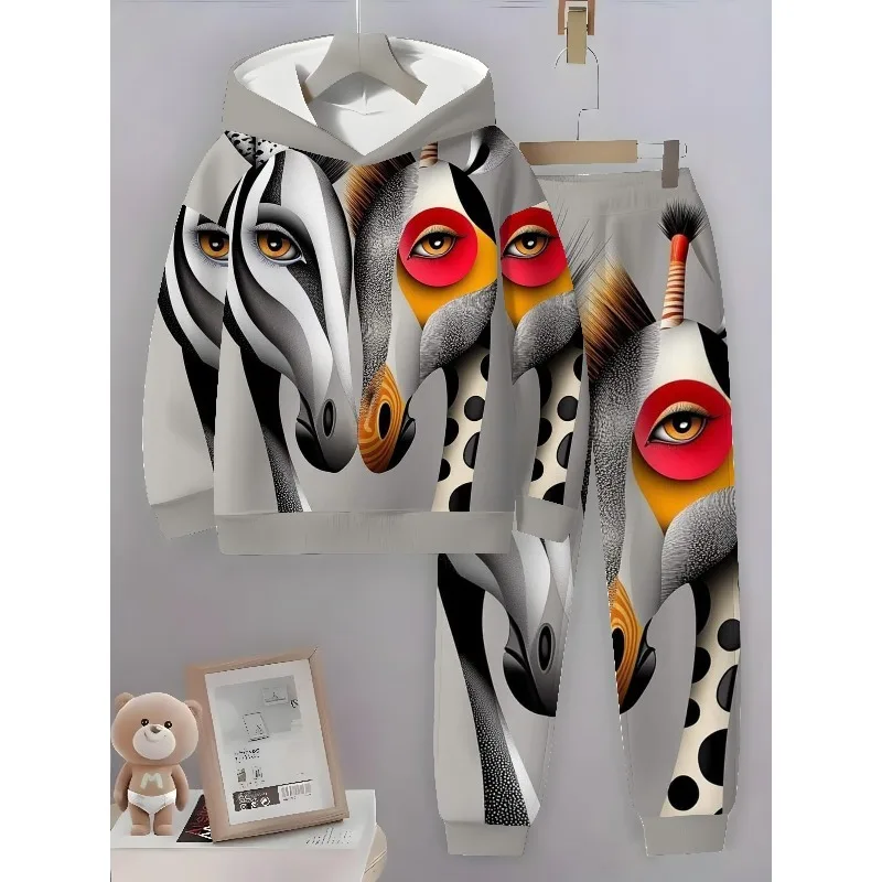 2025 3D Digital Animal Madan Top Crane Printed Visual Art Personalized Trendy Hoodie and Sports Pants 2-piece Set