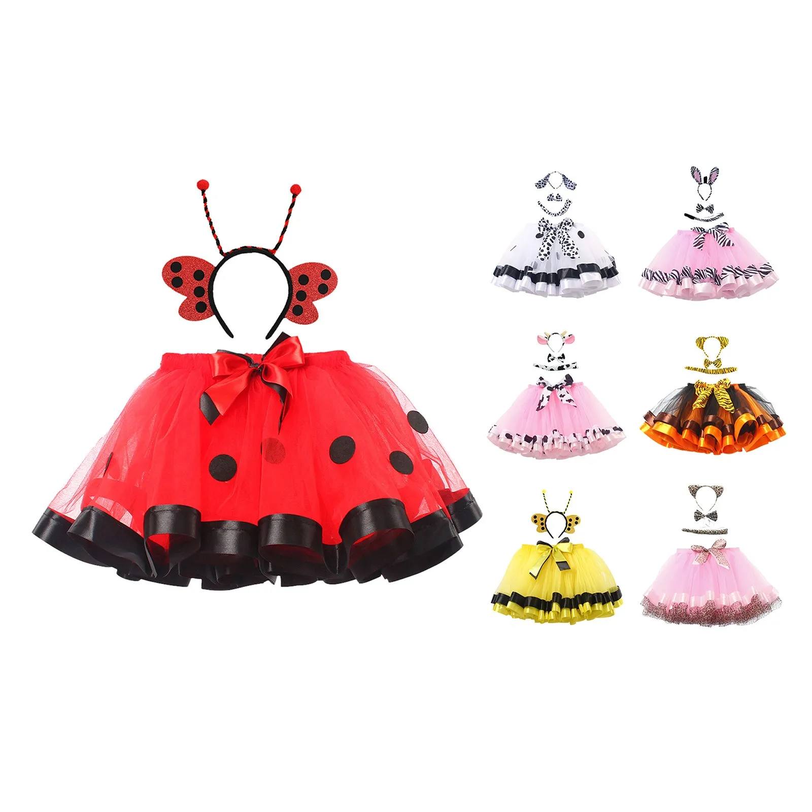 Kids Girls Skirt Double Mesh Tutu Skirt Animal Series Show Cosplay Costume Giraffe Cows Tiger Leopard Zebra Print Tutu Skirts