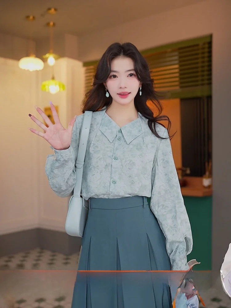 

Spring Outing Hong Kong Style Retro Gradient Shirt Loose Long Sleeve Women's Spring Fashion Top Chen Jiajie New 2025