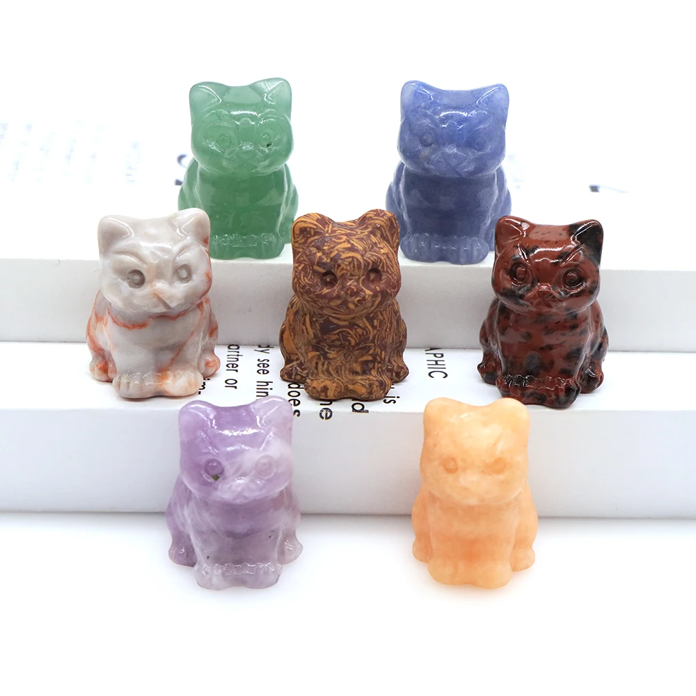 

30mm Cute Cat Figurines Natural Stone And Crystal Hand Carved Healing Animal Statue Reiki Gem Craft Home Decoration Wholesale