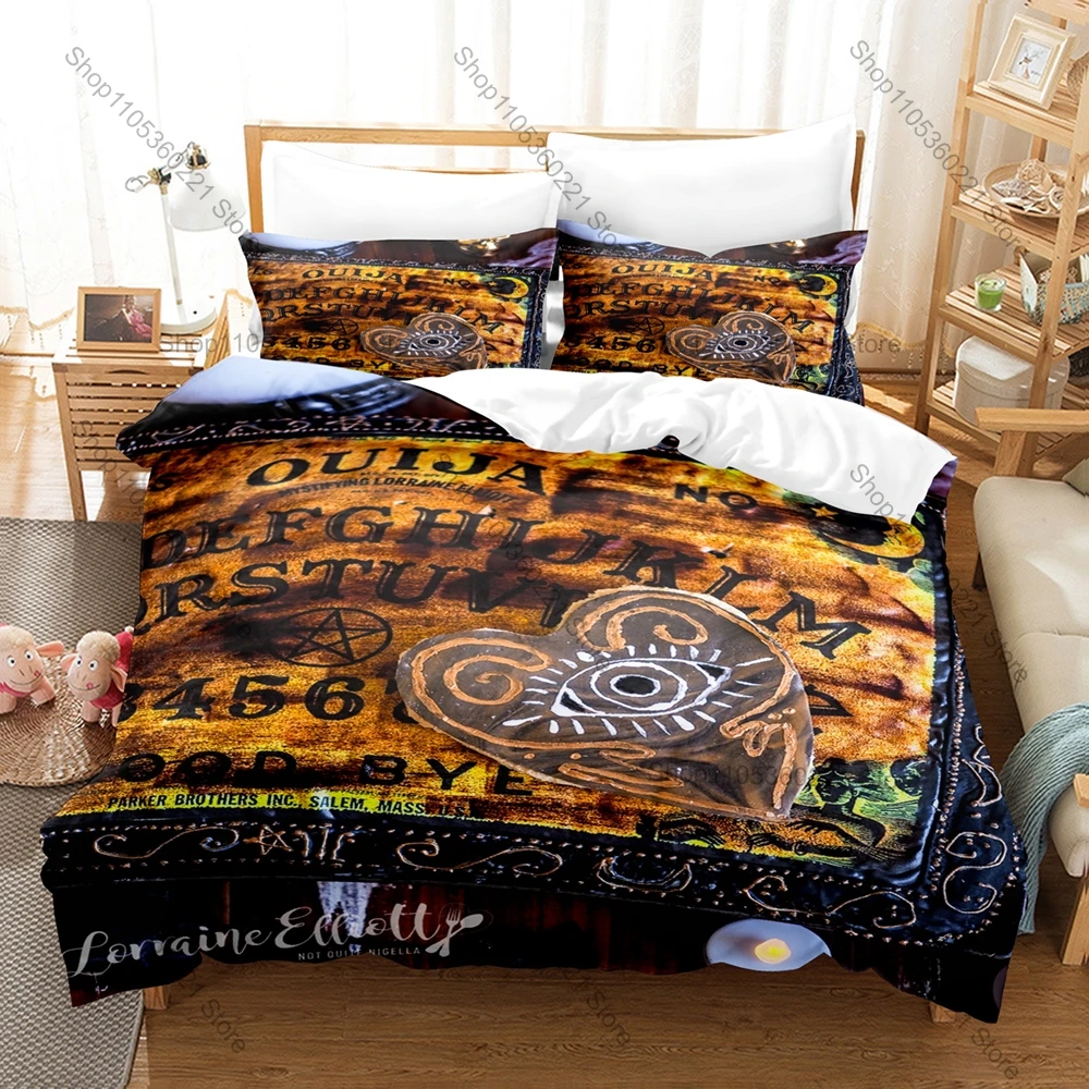 Ouija Board Fan Merch Duvet Cover + 2 Pillowcases, Vintage Mystic Art Print Bedding for Gothic Style Lovers