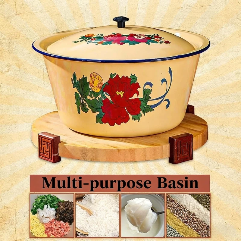 

Pot food grade thickened enamel iron pot with lid, kitchen, household and noodle Vintage Enamel Bowl With Lid Food Storage Pot