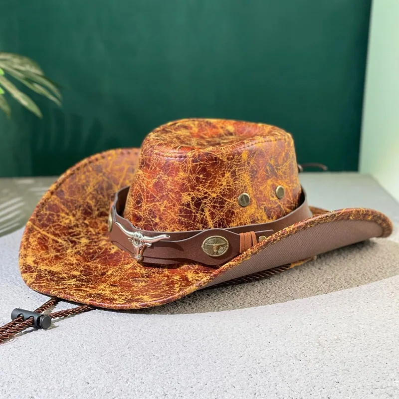 Western-Cowboyhüte aus Kunstleder für Damen und Herren, Vintage-Gentleman-Hüte, Panama-Cowgirl-Jazzmütze, Sombrero Hombre