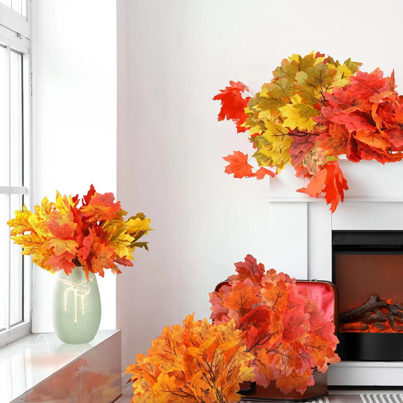

Halloween Decorations Artificial Maple Leaves Flower Stems Artificial Branches Thanksgiving Decorations Home Vase Decoration