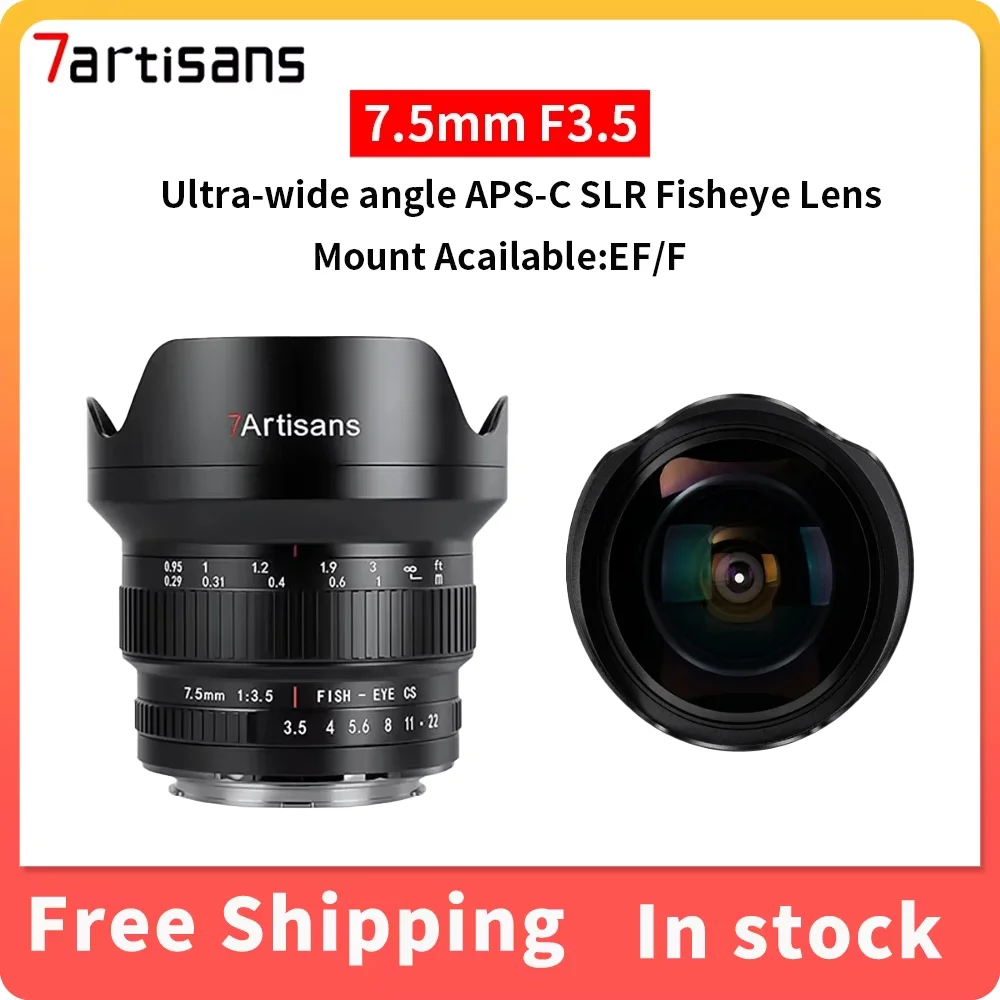 7artisans 7.5mm F3.5 APS-C  Manual Focus Wide angle DSLR SLR Fisheye Camera Lens For Canon 600D SL3 EOS 90D Nikon F D7100 D750