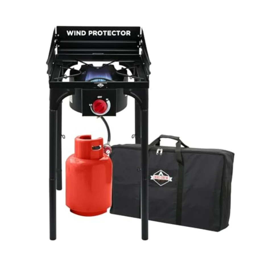 

Outdoor cooking: cast iron, black, 75, 000 BTU propane stove with blue flame control, removable legs, precise temperature knobs