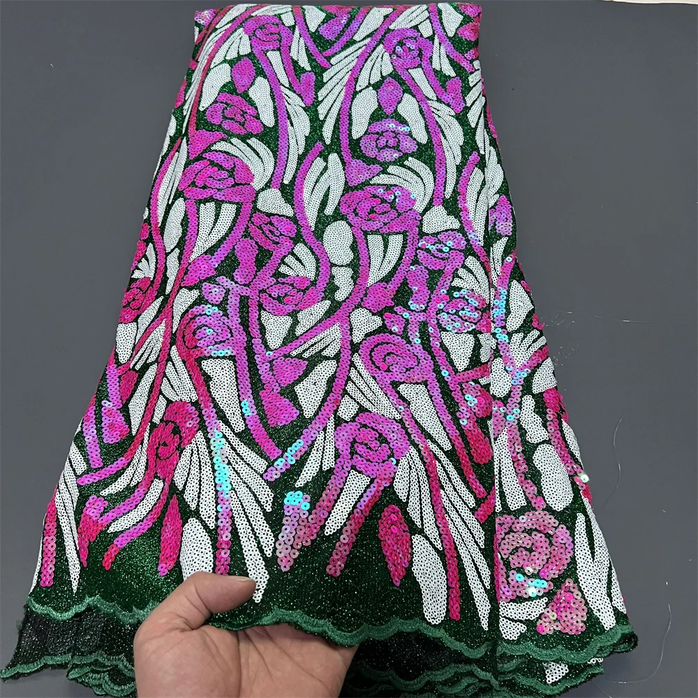 

Тюлевая кружевная ткань с нигерийскими блестками, высококачественная вышивка, африканская, сетчатая ткань, платья для выпускного вечера, бусы, 5 ярдов, 2025, ZJ060