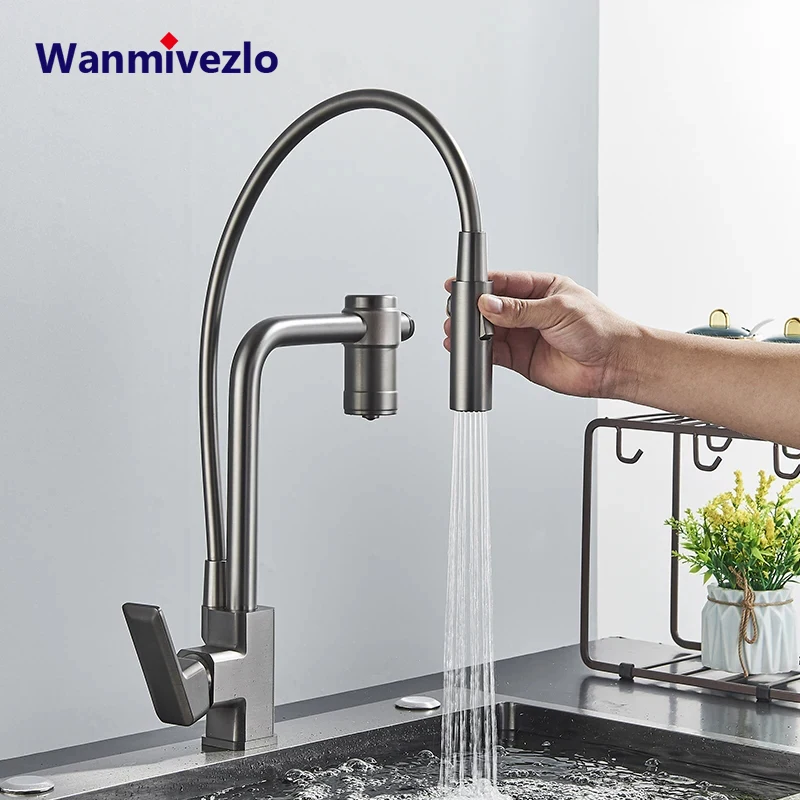 Wanmivezlo Filtered Crane For Kitchen Pull Out Spray 360 Rotation Water Filter Tap SIngles Handles Purification Feature Faucet