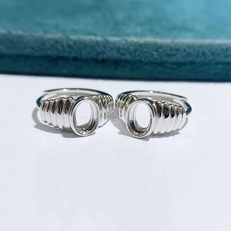 MeiBaPJ 4mm*6mm Elliptic Stones DIY 925 Silver Empty Setting Fashion Stud Earrings Fine Charm Wedding Jewelry for Women