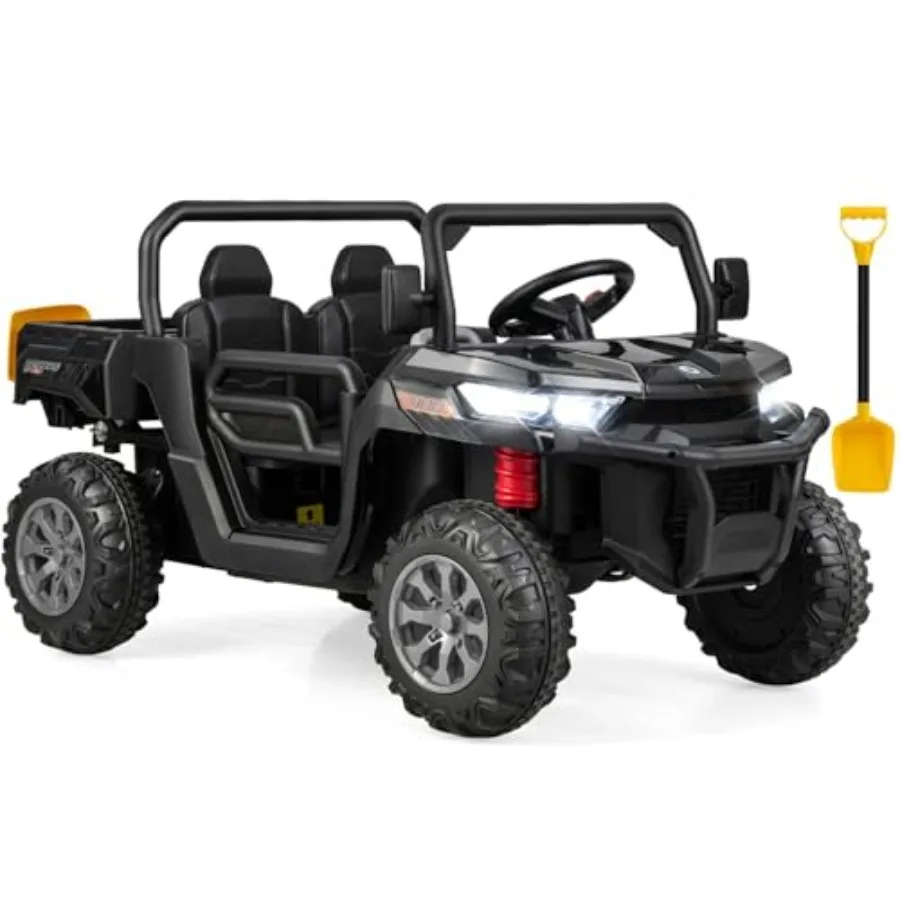

2 Seater Ride On Car, 12V Off-Road UTV Electric Vehicle with Remote Control, Dump Bed, Extra Shovel, Music, USB, AUX, Rocking F