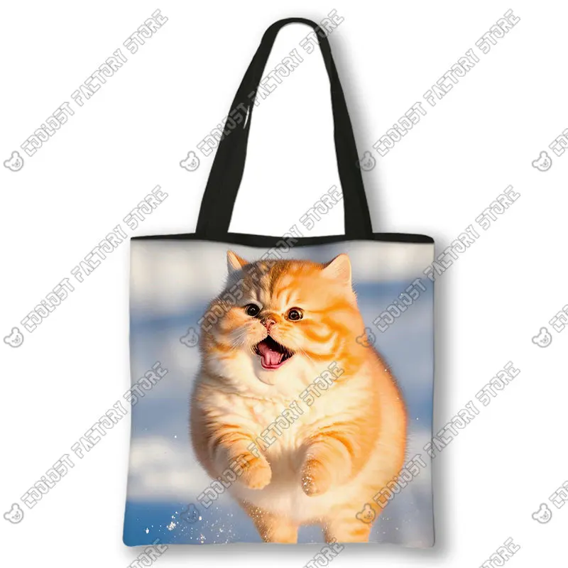 Kawaii سنو القط حقيبة كتف مطبوعة حقيبة نسائية صغيرة حقائب الكرتون الحيوانات ايكو قابلة لإعادة الاستخدام حقيبة تسوق عالية السعة حقائب كتف الهدايا