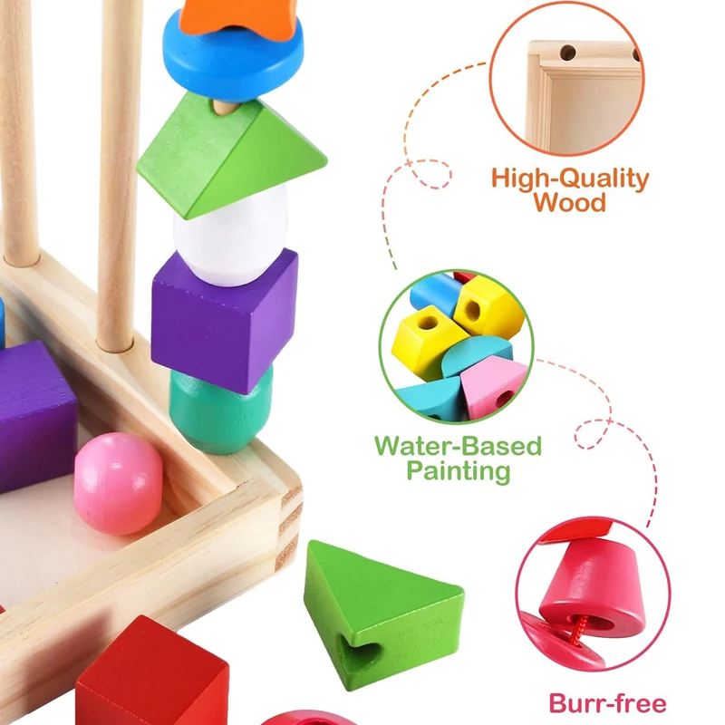 Montessori Wooden Toys Color Shape Matching Board Sorting Puzzle Game Fine Movement Training Column Beaded Games Educational Toy