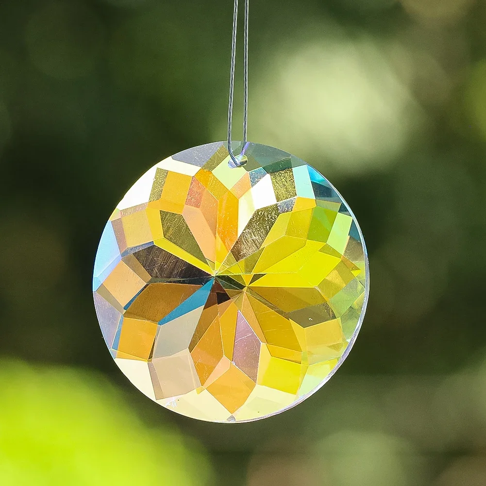 45mm AB Mandala Crystal Pendant Glass Art Prism Faceted Suncatcher Rainbow Maker Chandelier Crystal Hanging Home Garden Decor