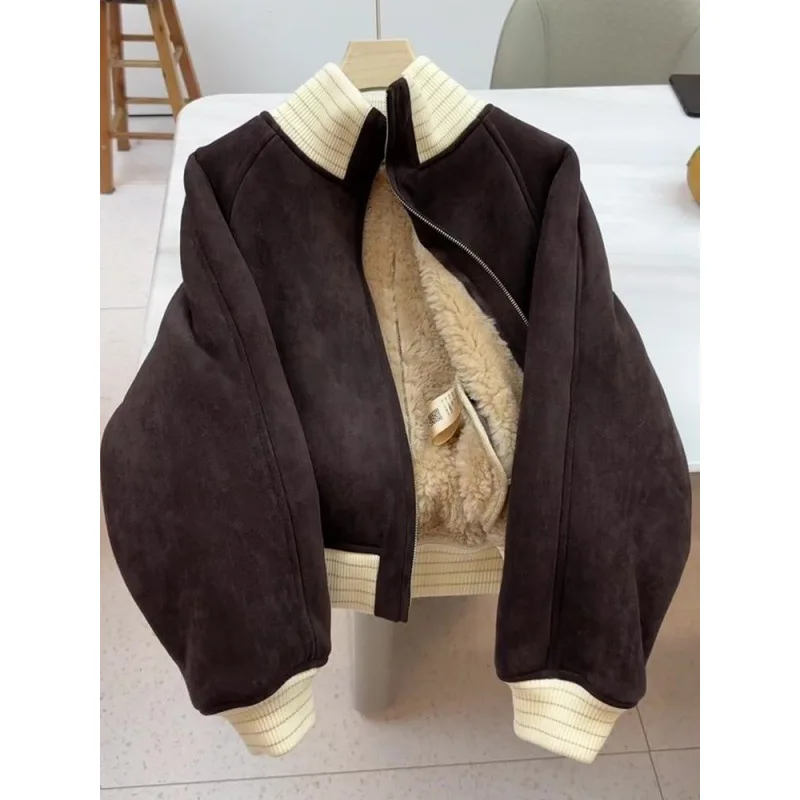 

American Retro, Cool and Fragrant, Slim, Commuting, Nice Dark Brown Lamb Coat