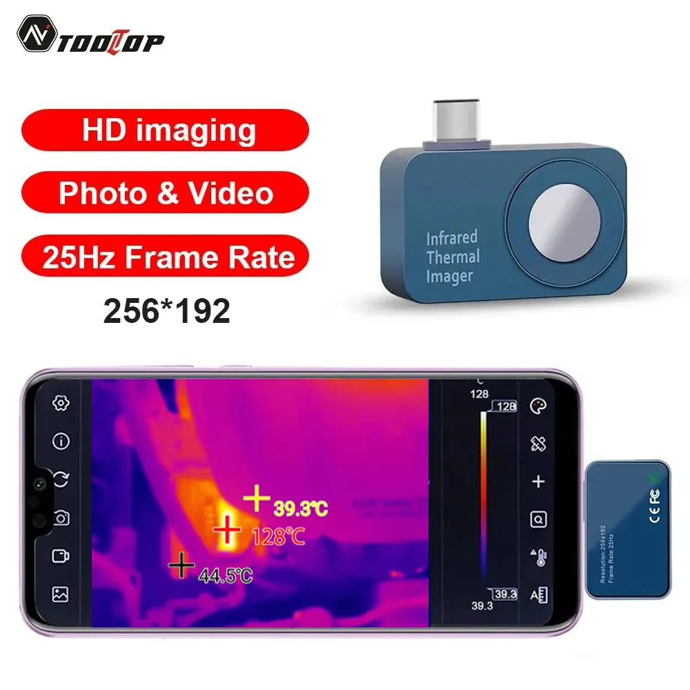 Android Thermal Imager 25Hz Type-C Mobile Phone Thermal Imaging Camera 256x192 Solar Panel Power Device Fault Detect -15-600C