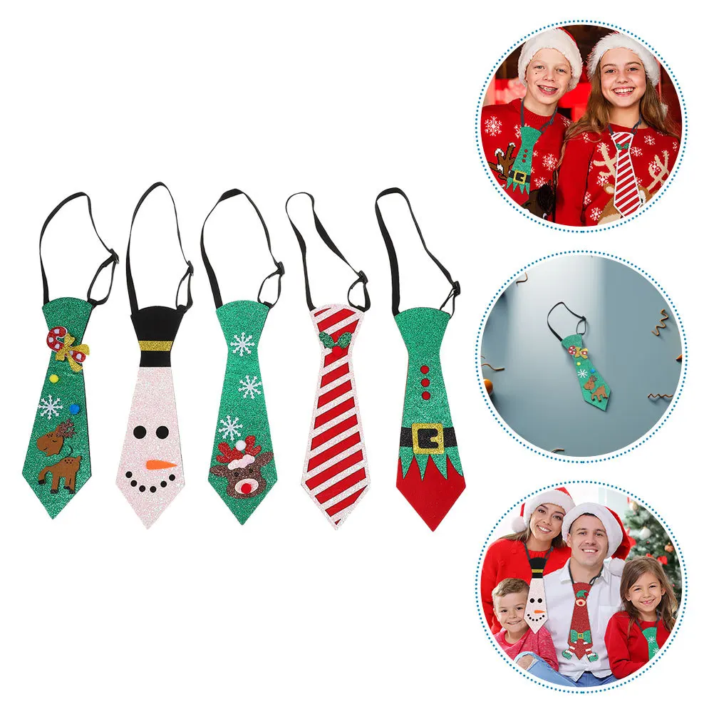 

5Pcs Boys Christmas Ties Festive Red Green Snowflake Designs Holiday Party Neckties Cute Family Event Accessory