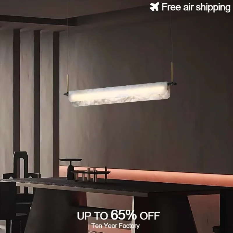 

European style Natural Marble LED Ceiling chandeliers dimmable pendant light for dining room hanging with remote control decorat