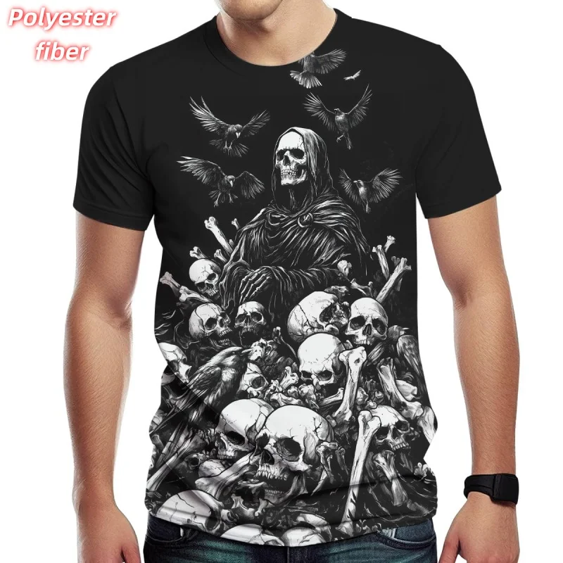 

3D Printed Death Skeleton T-Shirt For Men Crow Skull Pattern Tees Summer Street Casual Short Sleeve Tops Loose O-Neck T Shirts