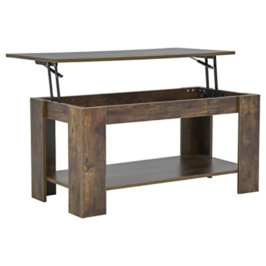 

Lift Top Coffee Table with Hidden Compartment and Lower Shelf Silent Air Rod- Pop-Up Tabletop for Living Room Reception Room39.